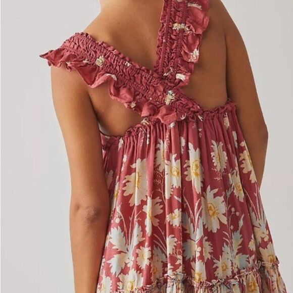 New Free People Pink Ruched Off-Shoulder Sundress size S - Picture 4 of 10